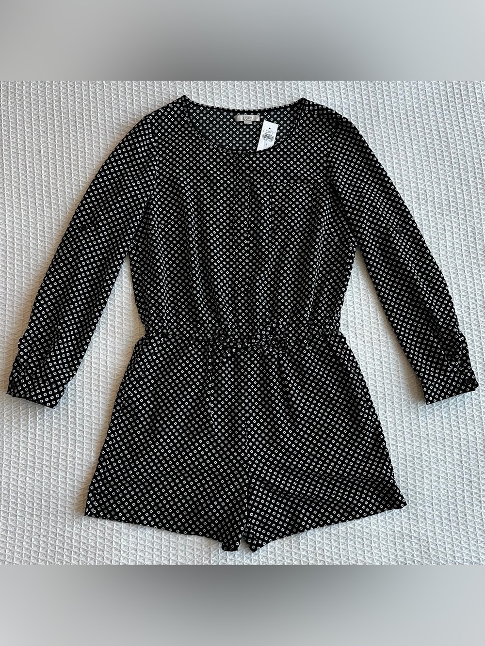 NWT LOFT Black and White Printed Long-Sleeve Romper